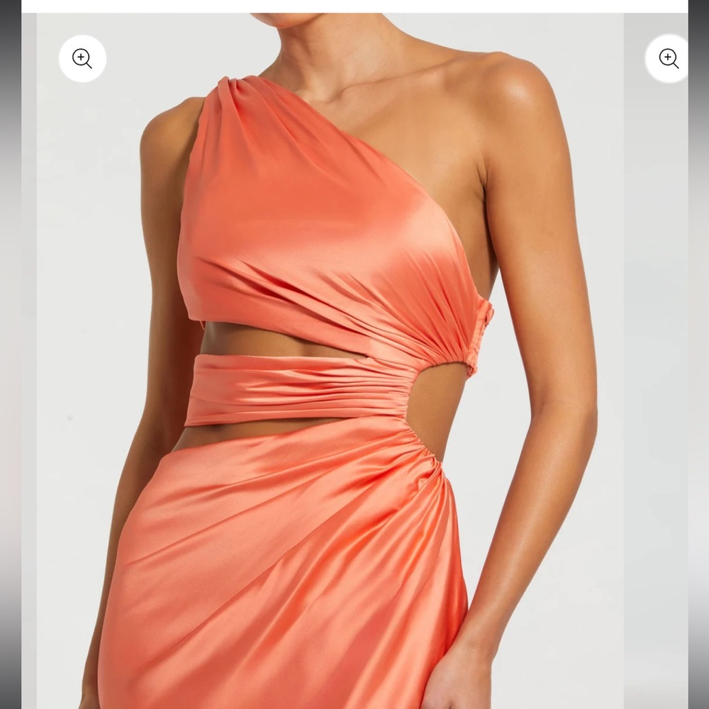 New | MAC DUGGAL
Orange Cut Out One Shoulder Satin Gown | 4 | 68485 - Picture 3 of 7